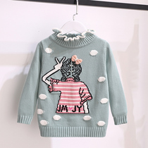 Girls semi-turtleneck sweater pullover 2020 new autumn and winter children foreign-style woolen sweater plus velvet padded base shirt