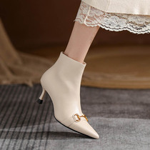 Small Code Women Boots 313233 Short Boots Woman Spring Autumn Single Boots Pointed Rice White Spring Autumn Method High Heel Nude Boots Winter Plus Suede