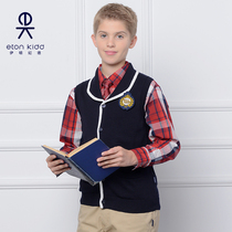 Eaton Gide Primary and Secondary School Uniform Knitted Vest Boys Navy Blue Round Lapel Vest Vest 15B030