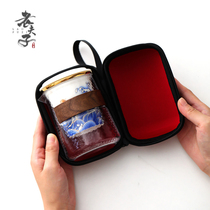 Simple fast guest Cup Anti-hot ceramic outdoor pot three cups glass portable travel kung fu tea set custom