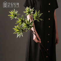 Simulation of green plant purple grass living room table silk flower plastic flower decoration indoor soft decoration Floral leaf Wood