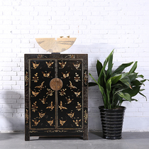 Retro shoe cabinet New Chinese side cabinet Chinese porch cabinet solid wood locker black open antique cabinet full