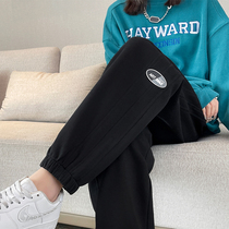 Black Casual Sports Pants Woman 2022 new loose Lean Spring Autumn Small Subs 100 Hitch Kharenwear Pants
