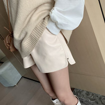Handsome ex boyfriend summer home casual broad leg pants pu skin shorts female winter wear 2022 autumn and winter new style