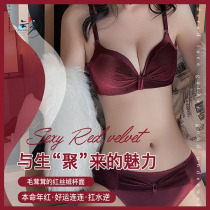 Net Reddish red This life lingerie suit women small breasts gather sexy no steel ring lingerie women big chest expats