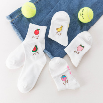 Sun-series ins Chains socks Women in the middle of the box Sox spring autumn Korea 100 hitch white letter fruit college wind girls stockings
