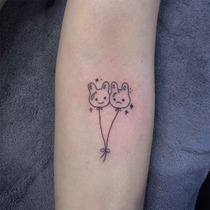 4) Cute balloon tattoo stickers customized waterproof long-lasting lines black and white cartoon bunny tattoo stickers