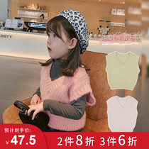 Childrens clothing childrens spring and autumn womens knitted vest 2021 new foreign-style baby wool coat tide