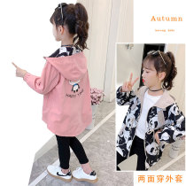 Girls coat on both sides wear children's windbreaker 2021 spring and autumn new Korean version of net red panda children's coat girl