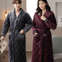 Winter lovers sleeping robes ladies lengthened Coral suede clip cotton thickened with velvety warm men cotton Sleeping clothes long Bath Robes