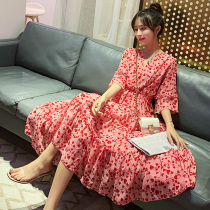 Summer pregnancy long skirt V collar breastfeeding Chiffon dress fairy Super fairy stitching big swing dress fashion maternity dress
