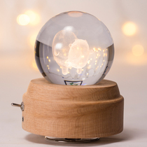 Birthday Valentines Day gift diy pig ornament luminous crystal ball rotating music box wooden send boyfriend and girlfriend friends