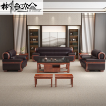 First layer cowhide office sofa business negotiation office sofa modern guest solid wood coffee table combination set