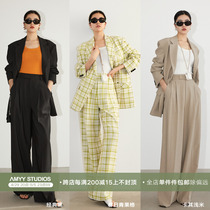 Amyy Studios Profile Old Daddy High Support Wool Multicolored Gstriped Striped Wide Shoulder Suit Western Pants Suit