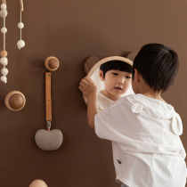 Child in creative animal mirror wall decoration pig panda solid wood hanging wall mirror childrens dressing makeup mirror