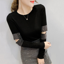 Europe station 2020 autumn new heavy industry hot diamond t-shirt womens long-sleeved Western style versatile top base shirt European goods tide