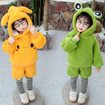 Female Baby Weaters Suit Plus Suede Cute 1 Children 2 Autumn Winter Dress New 4 Girls 3 Ultra-Ocean Thickened Two-piece Set