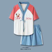 Pajamas womens summer 2021 new cotton thin cute girl sweet Japanese kimono homewear two-piece set