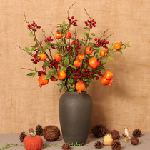 Pomegranate Fruits Vases Persimmon Dried Flowers Fruits Branches Upscale Fake Flowers Chinese Flower Arrangements Table Flower Decoration Emulated Flower Pottery Jars