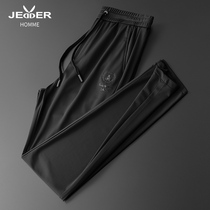 Silky breathable ice silk casual pants mens 2020 summer thin hollow mesh air conditioning pants elastic straight mens pants tide