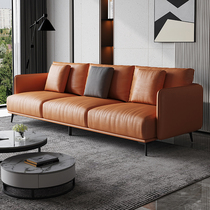 Nordic light luxury first layer leather sofa three or four people straight living room size apartment simple down sofa combination