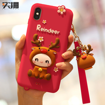 Apple x mobile phone case Red New Year women iphonexsmax silicone soft shell cute cartoon women iphonexr soft all-inclusive anti-drop xr red New Year festive iphonex