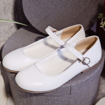 Pure black and white flat bottom with round head buckle with Four Seasons junior high school students big womens single shoes fashion performance leather shoes