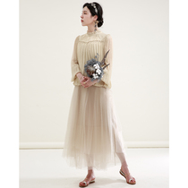 NZ SILK-SINK High waist fog surface mesh yarn A word large skirt hem yarn skirt half body dress French style little fairy long dress