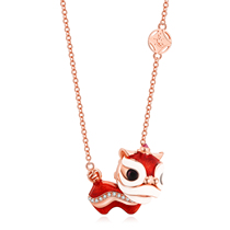 Drilling Qi Jewelry New Year Gifts Original Waking Lions Small Lions Red Gem Pendant Necklace for the Head