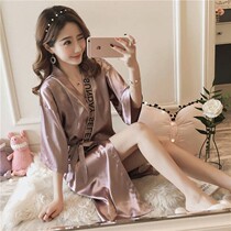 Sleepwear womens spring and autumn summer sleeping skirts womens day style kimono and sexy pyjamas ice silk short sleeves lace bathrobe home clothes