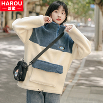 Lamb woolen sweater girls autumn winter clothing 2022 new junior high school students Han version loose plus suede thickened jacket