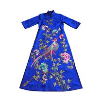  Cloud decoration totem original womens robe dress Hand-embroidered Chinese stand-up collar oblique lapel three-point sleeve slim-fit womens skirt