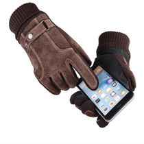 Leather gloves mens winter riding warm plus velvet thick windproof skiing Korean leather gloves