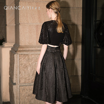 Dress new temperament can usually be worn for autumn banquet black annual meeting small dress dress suit 9521YH