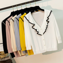 Summer sunscreen cardigan with ice silk sweater womens short shawl with suspenders skirt air-conditioned shirt thin coat