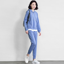 Free breathing 2021 spring new fashion loose casual fake two-piece sports long-sleeved trousers Korean suit women