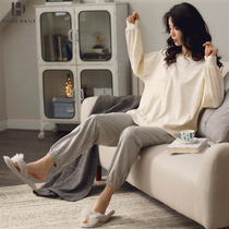 Sleepwear women Summer pure cotton long sleeves Long pants All cotton Two sets Spring and autumn slim Cute Day Family Residence Dress can be worn outside