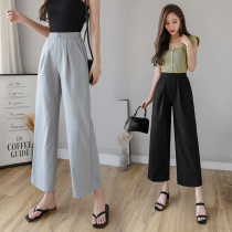 Pendant ice silk cotton linen wide leg pants woman nine points thin summer 2022 new casual pituality high waist straight drum pants woman