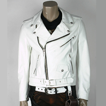 White Skew Zipper Classic Hale Indian Retro Genuine Leather Leather Clothing Casual Jacket Locomotive Riding Jacket