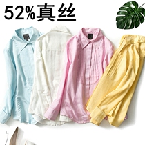 Foreign trade spring and spring summer silk coat organ pleated white interview shirt female Small size professional wear 52% mulberry silk shirt