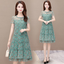 Short-sleeved floral dress summer 2021 new female slim belly belly Korean version of large size long chiffon skirt