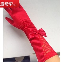 Bride red gloves Summer wedding gloves Wedding satin bow wedding dress short satin gloves