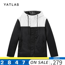 Winter mall same mens black stitching black and white hooded short down# YA111253G