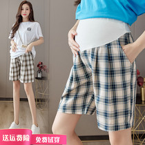 Pregnant womens shorts Women summer thin casual sweatpants 2021 New Net red blue plaid five pants