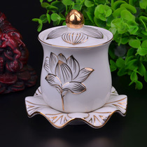 Holy water cup White jade painted gold Lotus water supply cup Holy water cup Great sorrow water supply Buddha Cup Guanyin Water Cup Buddha supplies