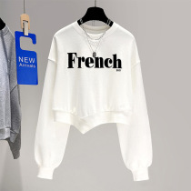 Irregular short letter Alphabet Sweater Lady Thin style Spring autumn season new Korean version loose with high waist and round collar jacket jacket