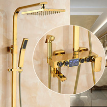 All copper shower shower set home bathroom golden toilet thermostatic lifting booster shower head
