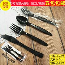 Plastic fork disposable Black Knife and Fork salad fork transparent cake spoon fruit fork Western food knife and fork spoon