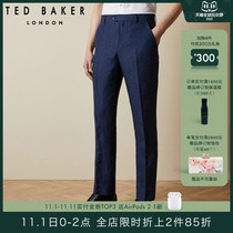 TED BAKER mens business simple solid color linen straight trousers