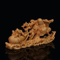 New boxwood carved pull bag Maitreya Buddha bag monk ornaments Big belly laughing Buddha lucky home decorations